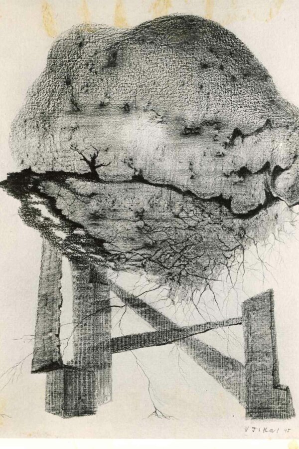 Jaro, frotáž, 1945, Foto: Jiří Hampl, Praha 7, Přívozní 2